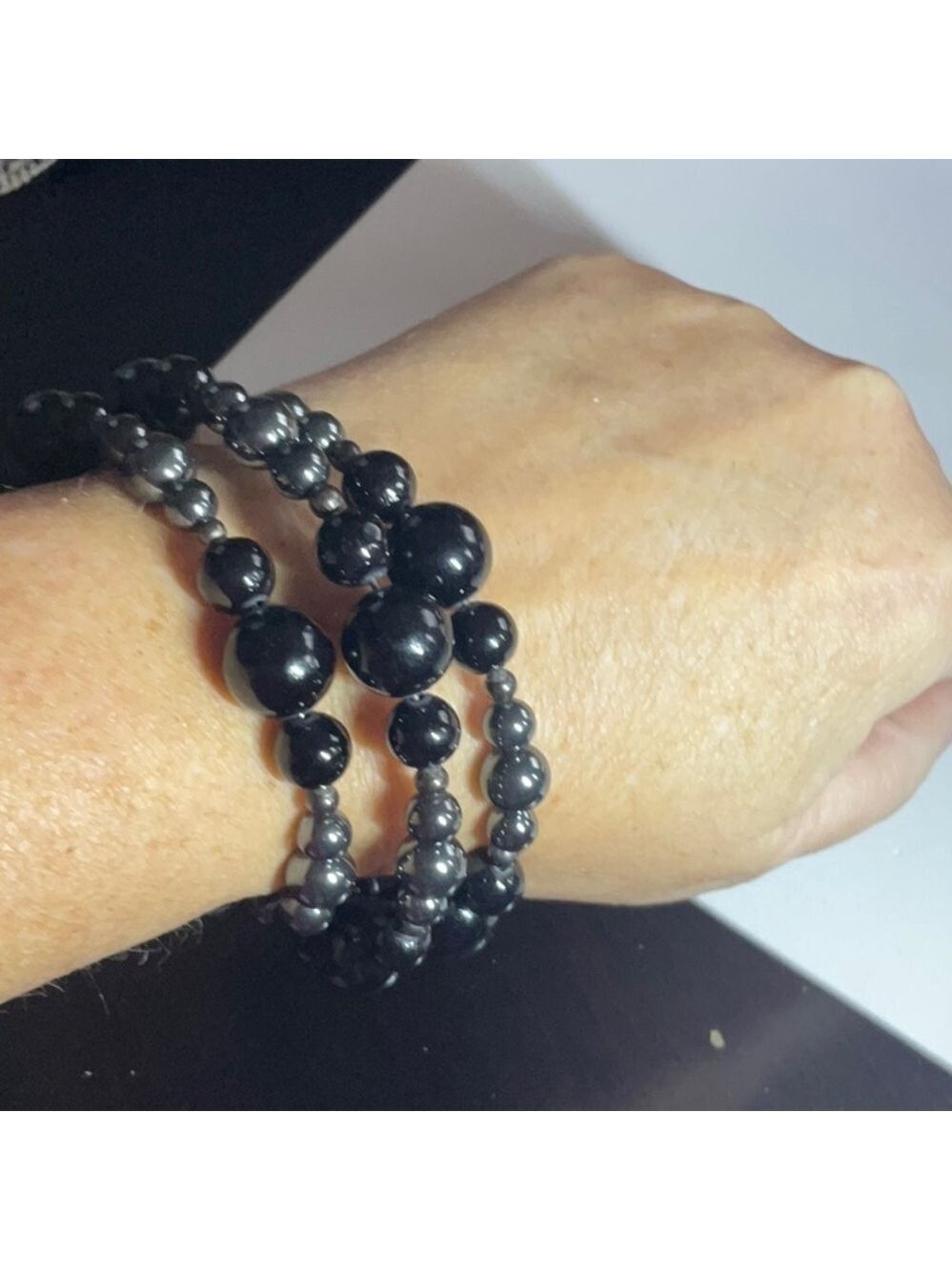 Vintage Black Amber Wrap Bracelet Ankle Choker - Picture 4 of 5